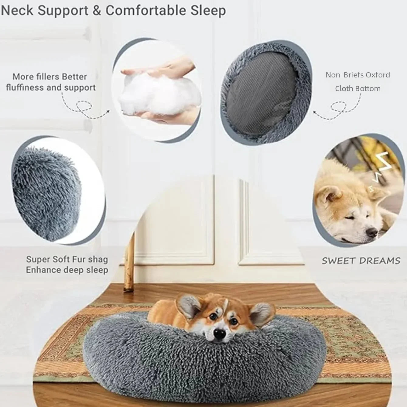 40-90cm 6 Sizes Round Pet Bed for Large Dog Bed Super Soft