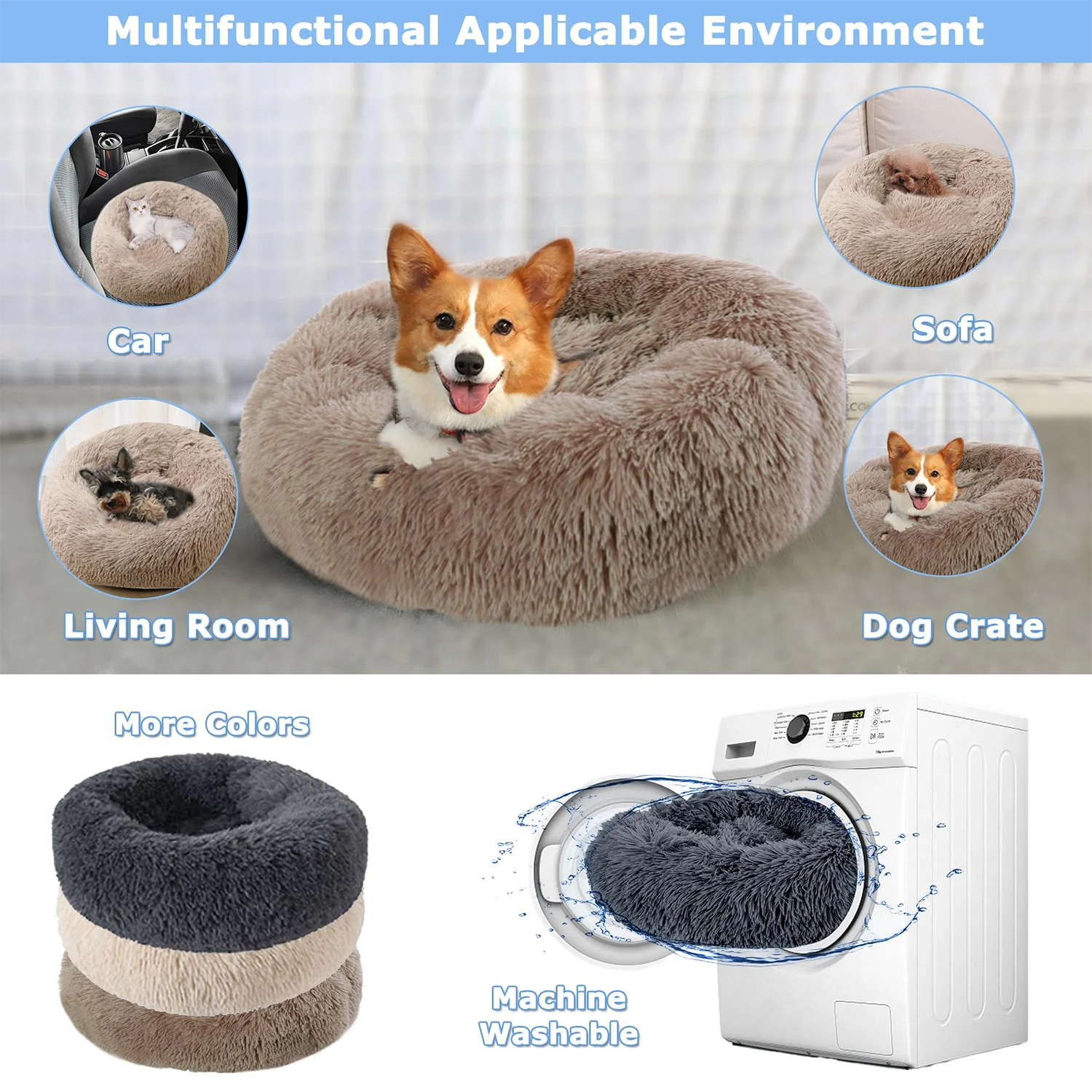 Round Pet Bed for Large Dog Bed Donut Long Plush Dog House Winter Warm Sleeping