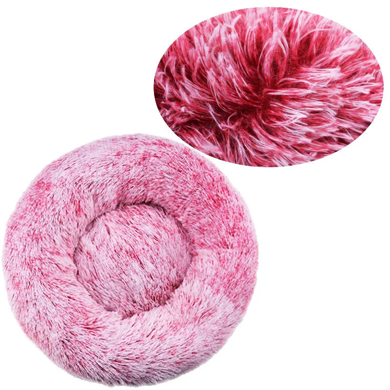 Round Pet Bed for Large Dog Bed Donut Long Plush Dog House Winter Warm Sleeping
