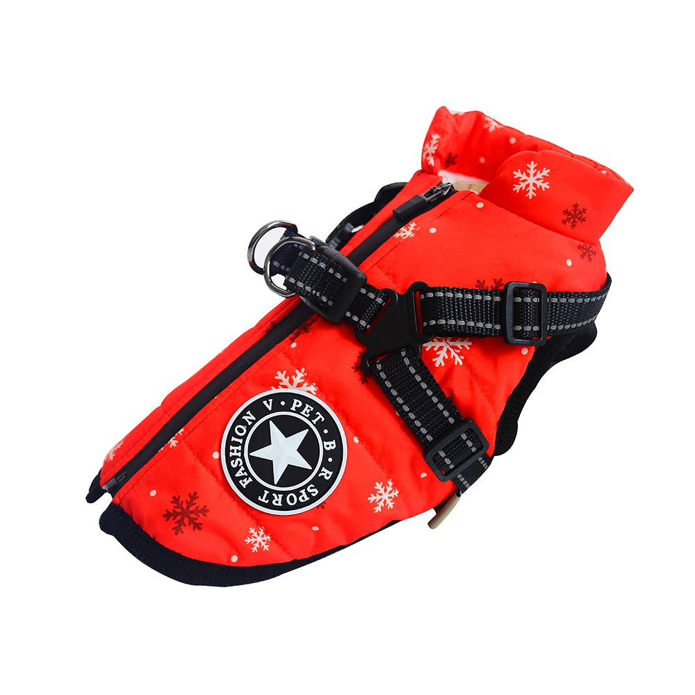 Winter Dog Clothes with Harness Waterproof Warm Pet Dog Cotton Jacket