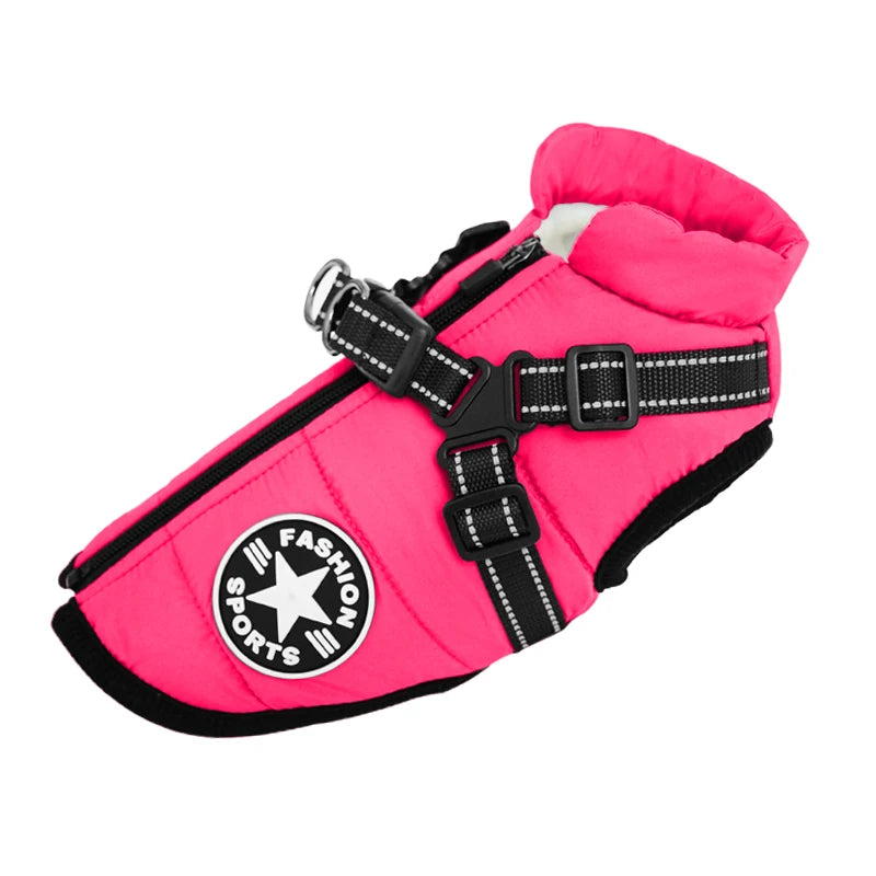 Winter Dog Clothes with Harness Waterproof Warm Pet Dog Cotton Jacket