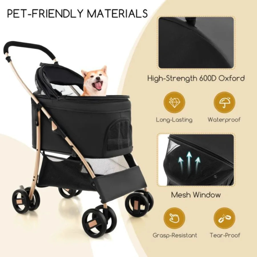 Foldable 3In1 Dog Stroller with Removable Seat Carrier
