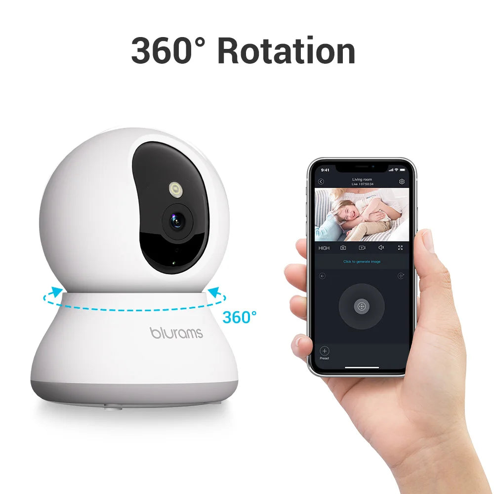 Pet Dog Camera 2K, 360° Indoor Security Camera, Dog Camera with Phone App