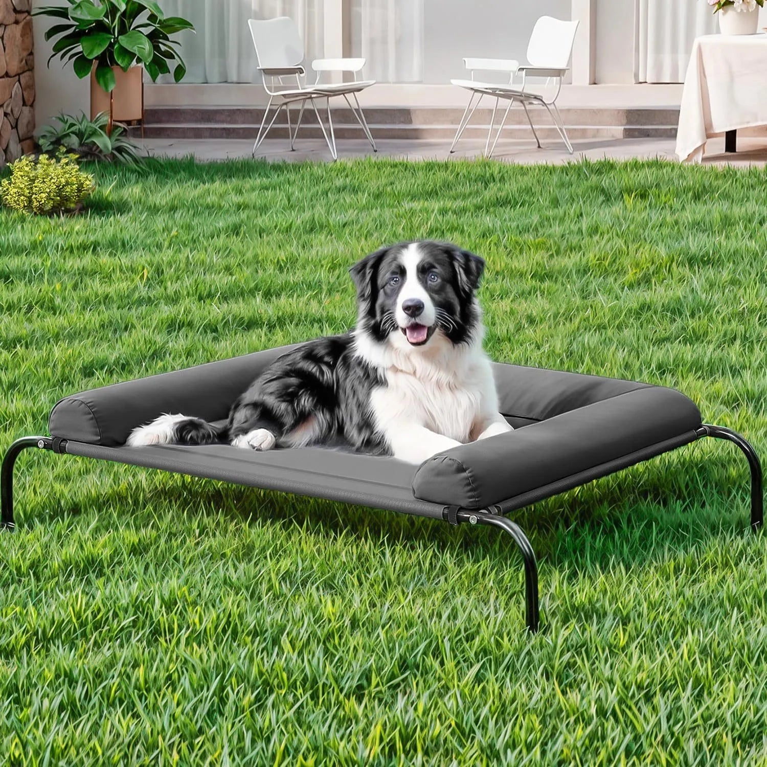 Large Elevated Cooling Dog Bed Portable Anti-Chewing Outdoor Kennel