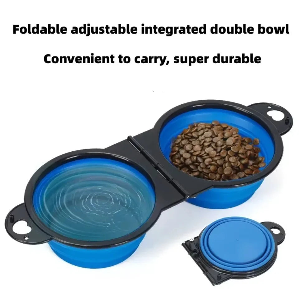 1-piece 2-in-1 Foldable Dual Dog Bowl Feeding Bowl Portable Outdoor Travel