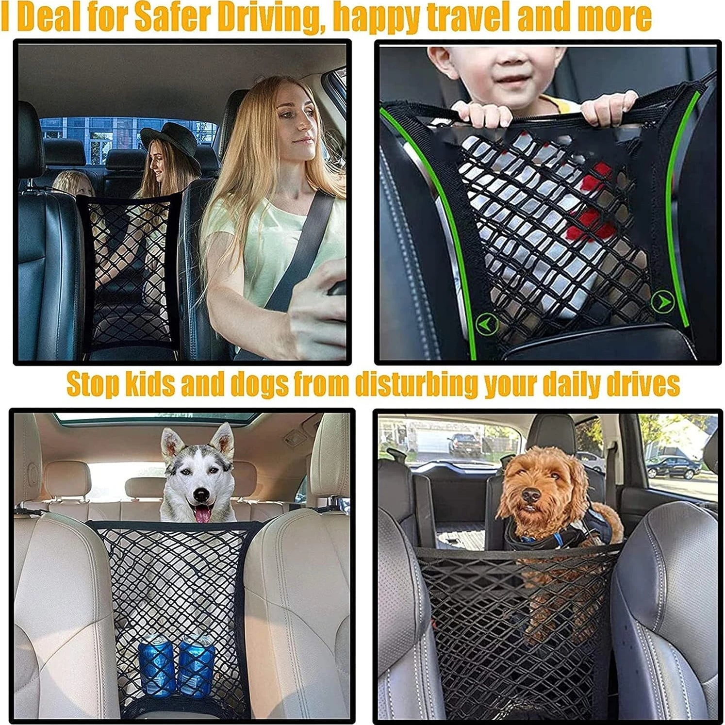 Car Barrier Dog Car Barrier with Automatic Safety Mesh Storage Bag