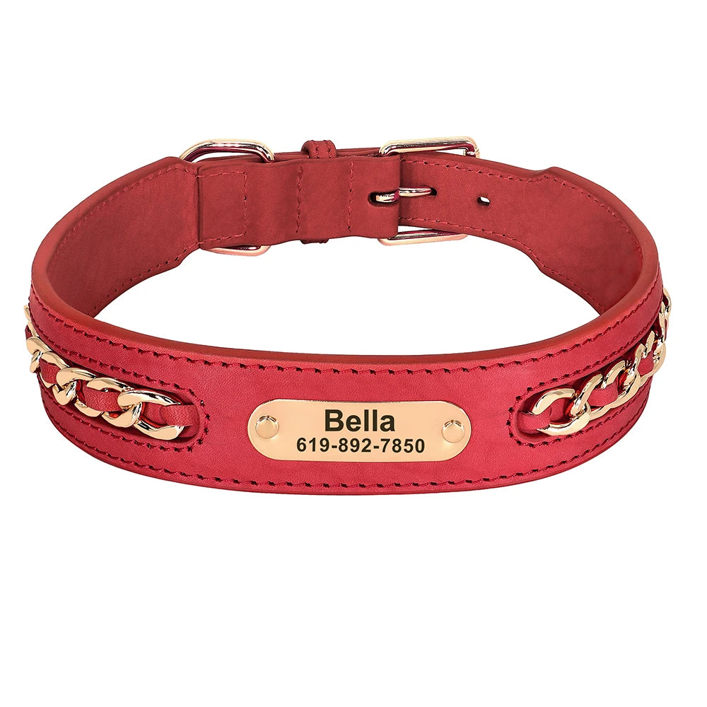 Personalized Dog Collar Free Custom Dog ID Name Collars With Chain Accessories Durable Leather