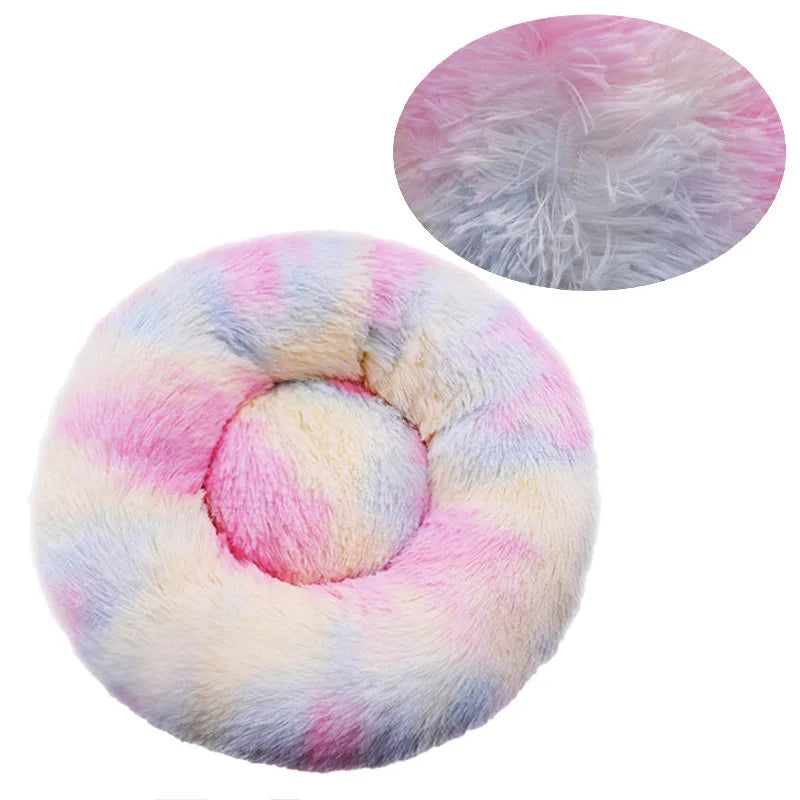 Round Pet Bed for Large Dog Bed Donut Long Plush Dog House Winter Warm Sleeping