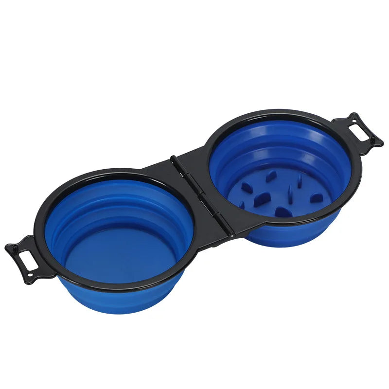 1-piece 2-in-1 Foldable Dual Dog Bowl Feeding Bowl Portable Outdoor Travel