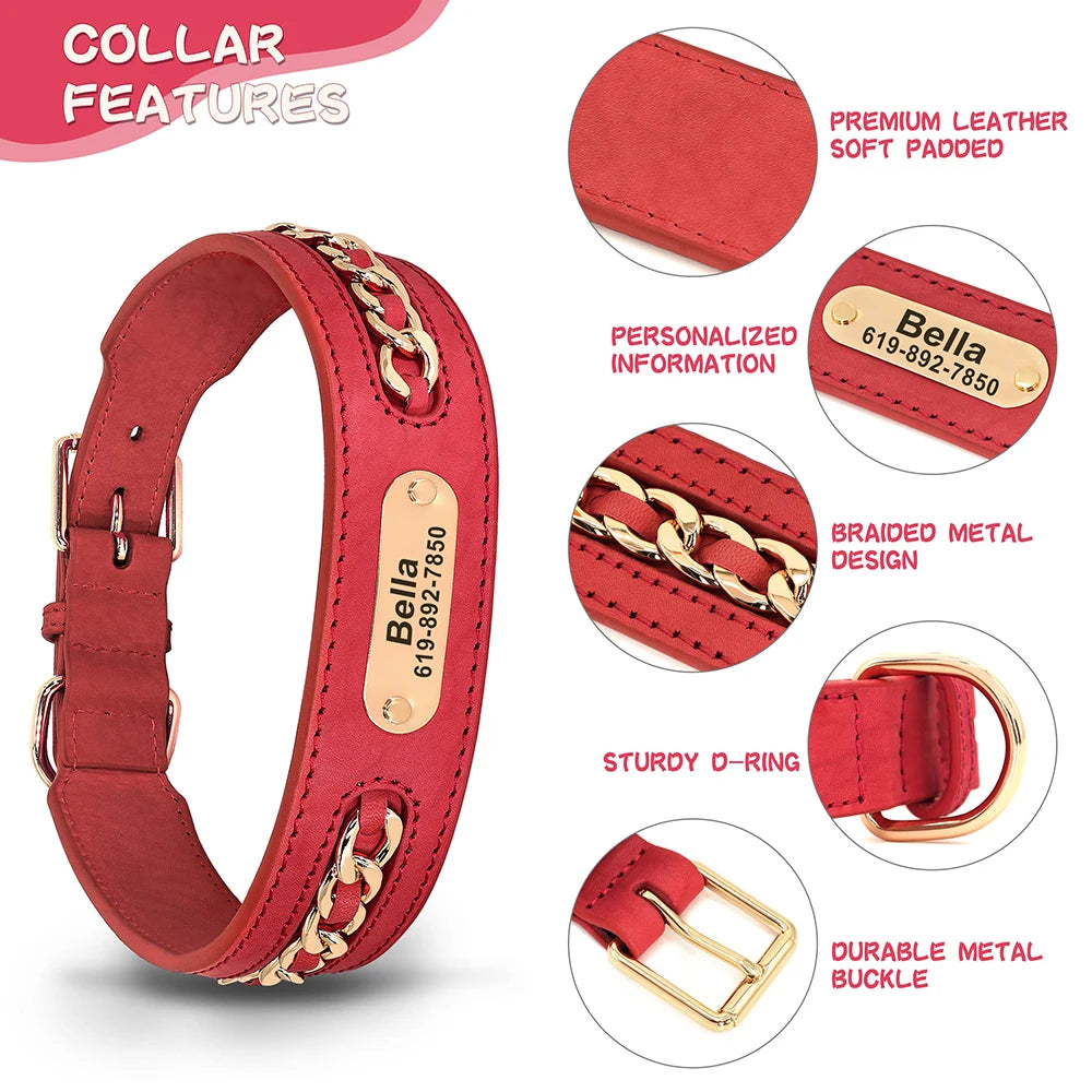 Personalized Dog Collar Free Custom Dog ID Name Collars With Chain Accessories Durable Leather