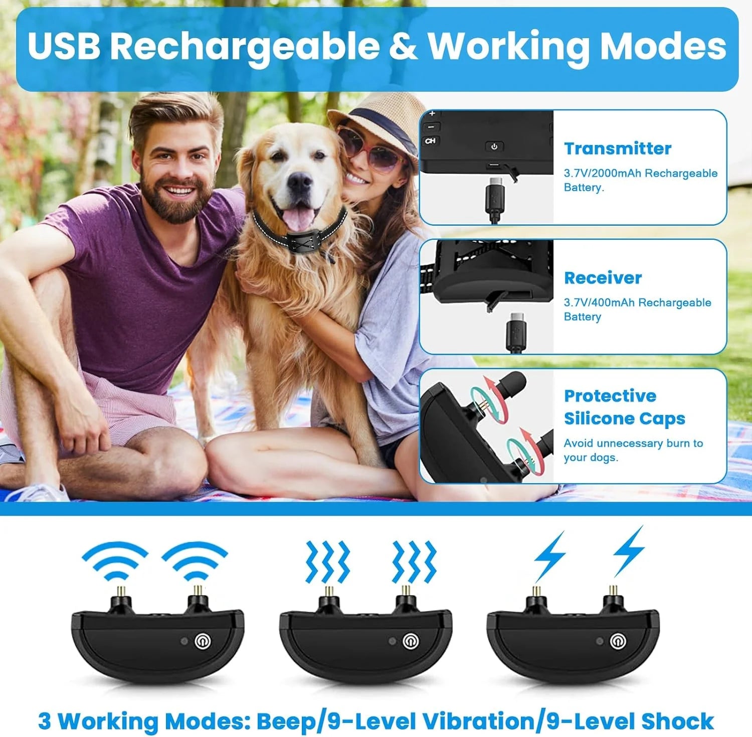 Electric Fence for 2 Dogs Shocks Training Collar Remote