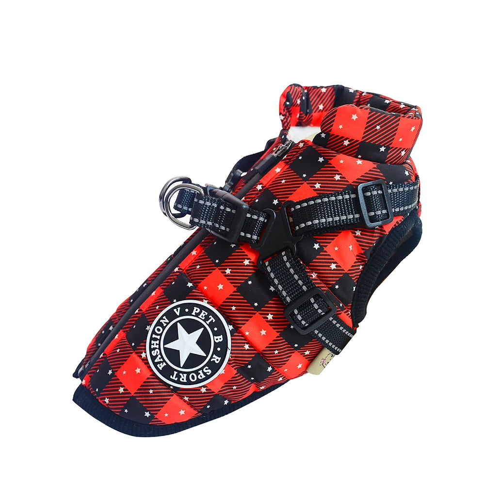 Winter Dog Clothes with Harness Waterproof Warm Pet Dog Cotton Jacket