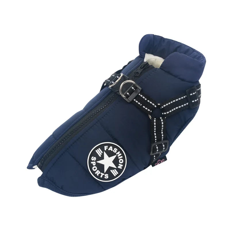 Winter Dog Clothes with Harness Waterproof Warm Pet Dog Cotton Jacket