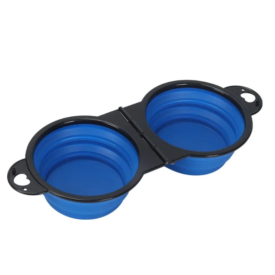 1-piece 2-in-1 Foldable Dual Dog Bowl Feeding Bowl Portable Outdoor Travel