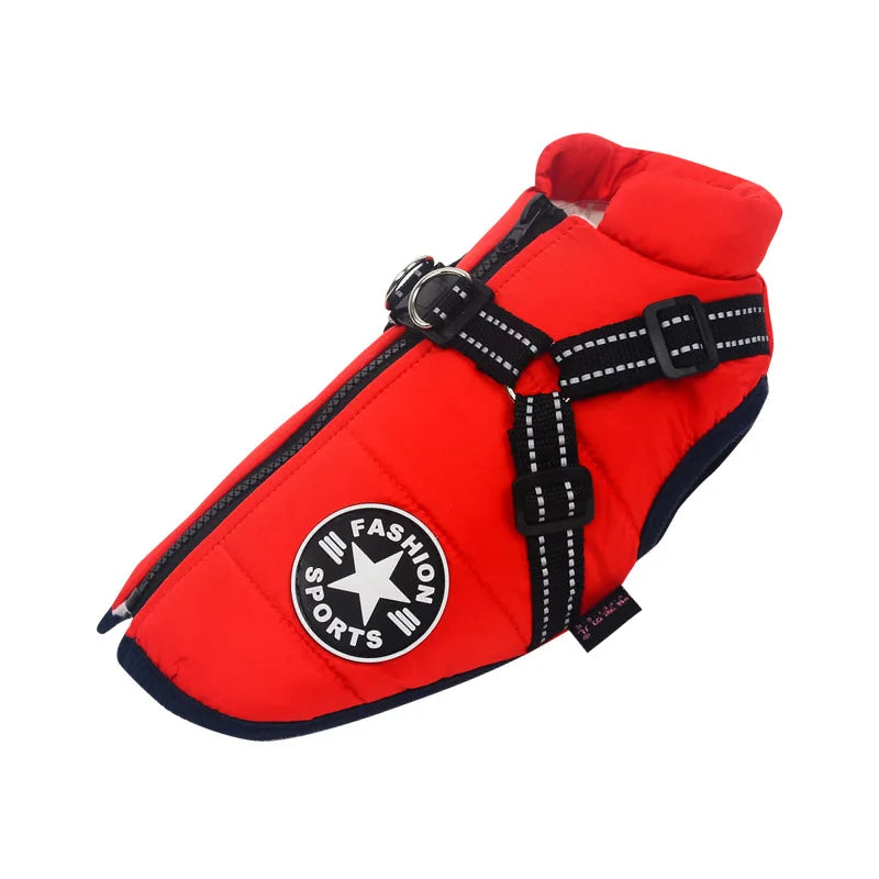 Winter Dog Clothes with Harness Waterproof Warm Pet Dog Cotton Jacket