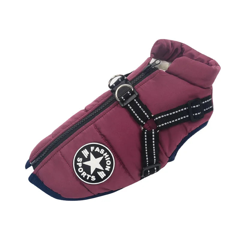 Winter Dog Clothes with Harness Waterproof Warm Pet Dog Cotton Jacket