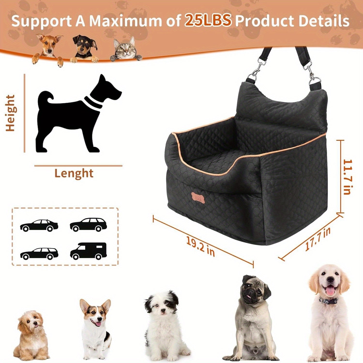 Elevated Dog Travel Seat with Removable Washable Bed
