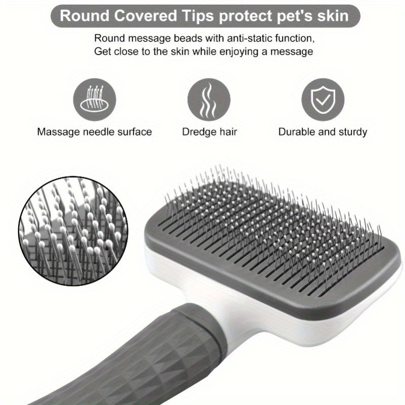 1pc Easy-Clean Dog Grooming Brush with One-Click Hair Removal