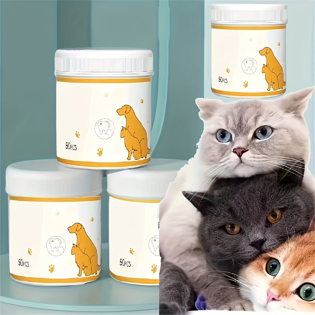 50pcs/Set Dog Toothbrush Pet Finger Cover Wipes Dog Dental Wipes