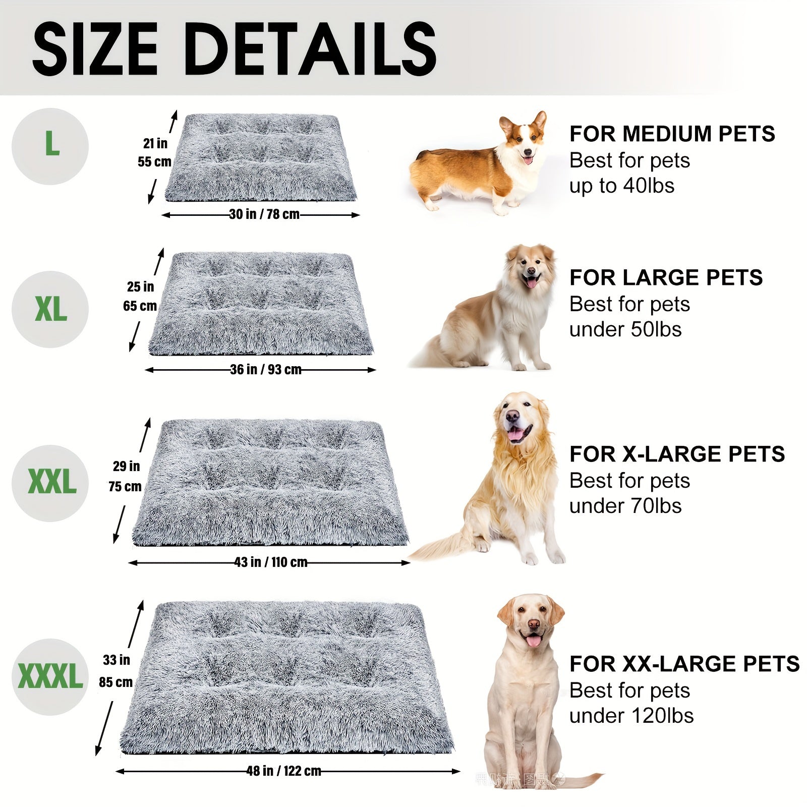 Dog Bed, Plush Soft Pet Mat Pad & Furniture, Washable Anti-Slip Dog Crate Bed