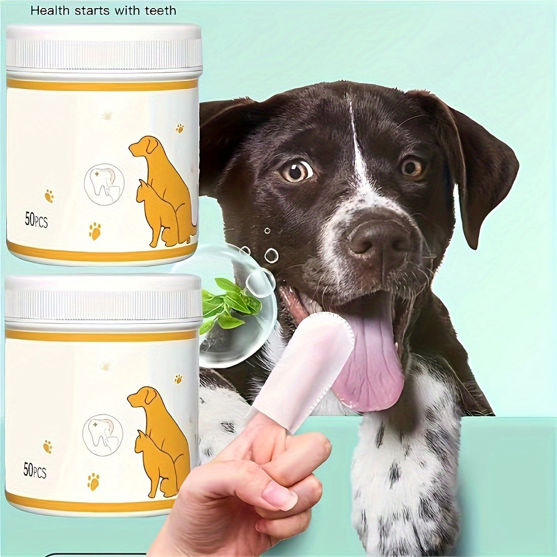 50pcs/Set Dog Toothbrush Pet Finger Cover Wipes Dog Dental Wipes