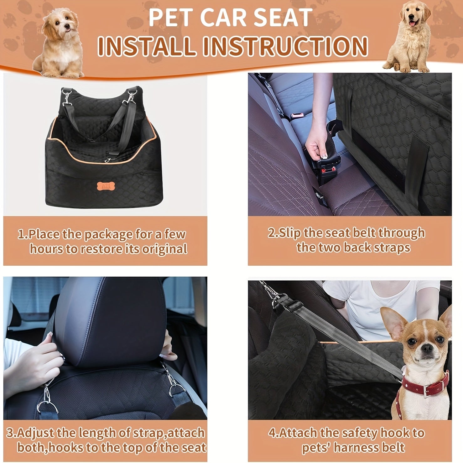 Elevated Dog Travel Seat with Removable Washable Bed